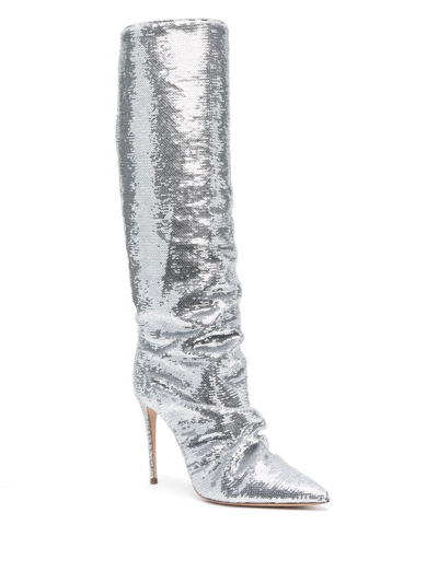 Shop Casadei Silver-tone Sequin Boots In Grau