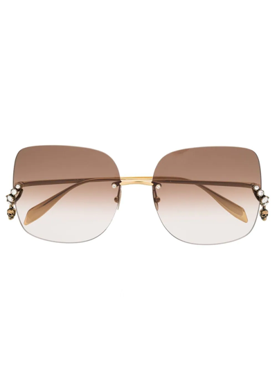 Shop Alexander Mcqueen Skull-pendant Square-frame Sunglasses In Gold
