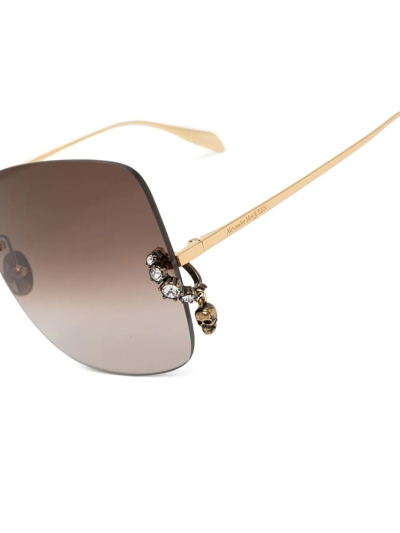 Shop Alexander Mcqueen Skull-pendant Square-frame Sunglasses In Gold