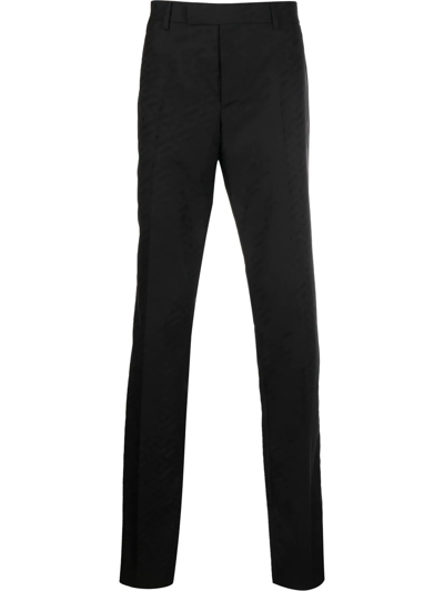 Shop Versace Greca-print Straight-leg Tailored Trousers In Schwarz