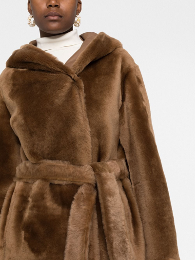 Yves Salomon Reversible Hooded Shearling Coat In Braun