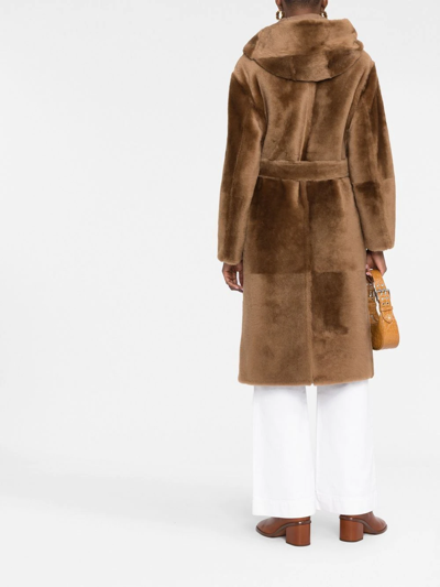Yves Salomon Reversible Hooded Shearling Coat In Braun