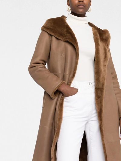 Yves Salomon Reversible Hooded Shearling Coat In Braun