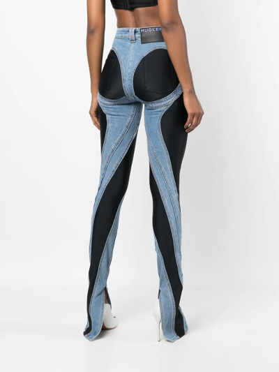 Shop Mugler Bootcut Panelled Jeans In Blau