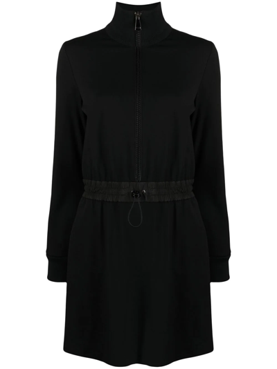 Shop Moncler Drawstring-waist Zip-up Dress In Schwarz
