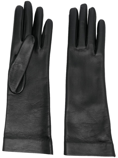 Shop Saint Laurent Long Leather Gloves In Schwarz