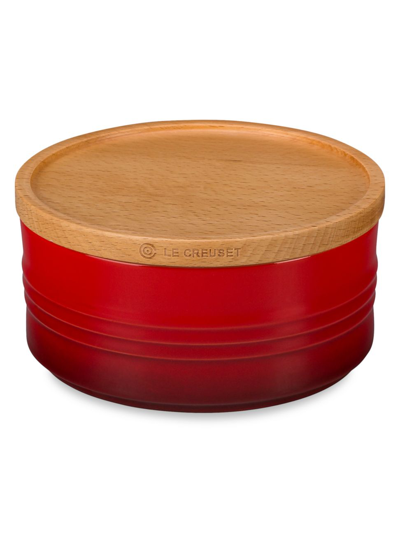 Shop Le Creuset Marseille Stoneware Canister & Wood Lid In Cerise