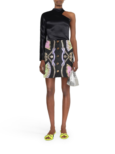 Shop Versace Graphic-print Medusa Head Button Skirt In Multicolour