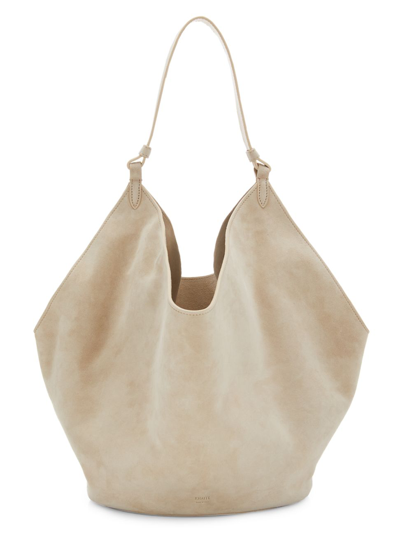 Shop Khaite Women's Medium Lotus Suede Shoulder Bag In Cocoa