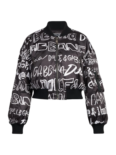 Shop Dolce & Gabbana Women's Graffiti Logo Bomber Jacket In Nero