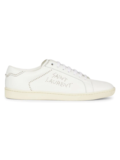 Shop Saint Laurent Women's Sl Sign Studded Low-top Sneakers In Blanc Optique