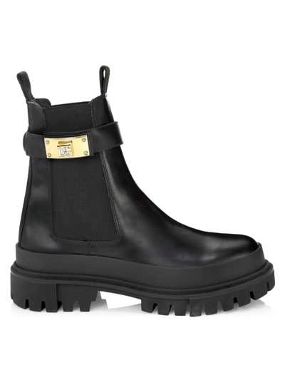 Shop Dolce & Gabbana Women's Logo Twist Buckle Leather Ankle Boots In Nero