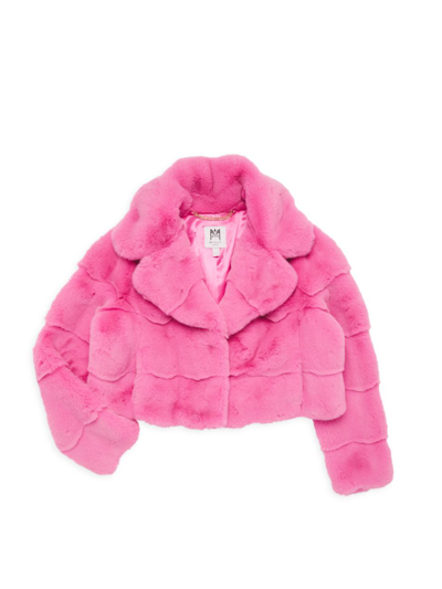 Shop Milly Minis Girl's Cropped Faux Fur Jacket In Shocking Pink