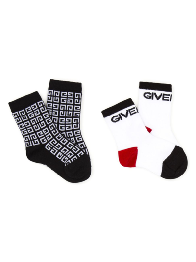 Shop Givenchy Baby's 2-pack 4g Jacquard Logo Socks In Black White