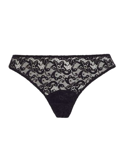 Shop Hanro Stretch Lace Thong In Black