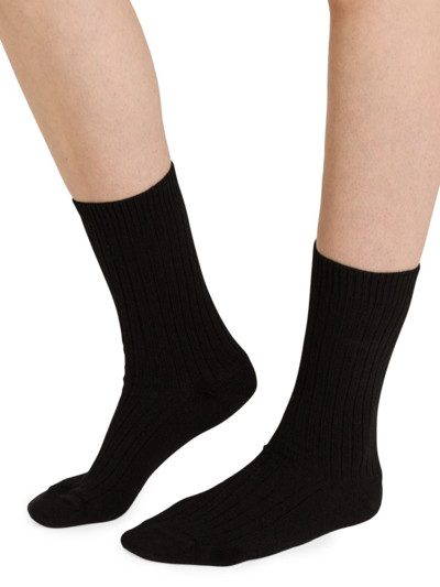 Shop Hanro Women's Rib-knit Crew Socks In Black