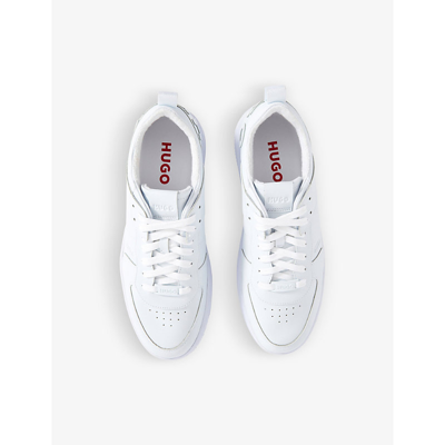 Shop Hugo Men's White Logo-appliqué Recycled-leather Blend Low-top Trainers
