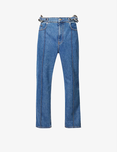 Shop Jw Anderson Chain-embellished Straight-leg High-rise Jeans In Light Blue