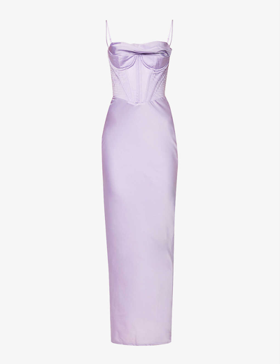 Shop House Of Cb Womens Lavender Charmaine Corset Satin Maxi Dress