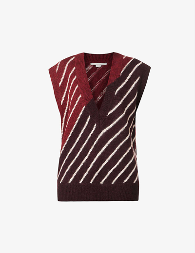 Shop Stella Mccartney Striped V-neck Loose-fit Wool-blend Vest In Multicolor 8490