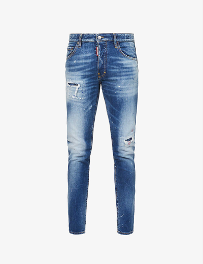Shop Dsquared2 Skater Faded Slim-fit Stretch-denim Jeans In Navy Blue
