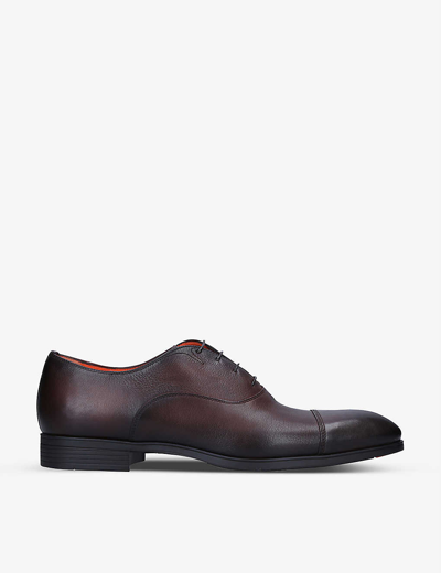Shop Santoni Men's Dark Brown Simon Leather Oxford Shoes