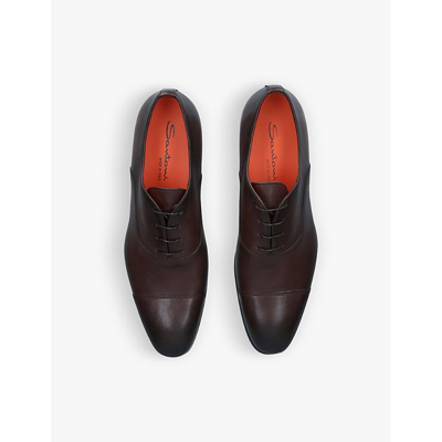 Shop Santoni Men's Dark Brown Simon Leather Oxford Shoes