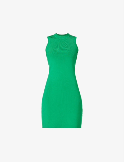 Shop Victoria Beckham Fitted Sleeveless Stretch-woven Mini Dress In Green