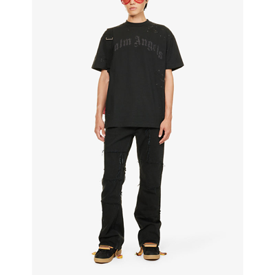 Palm Angels Black Crewneck T-shirt With Maxi Logo Print On The Front In Black Black