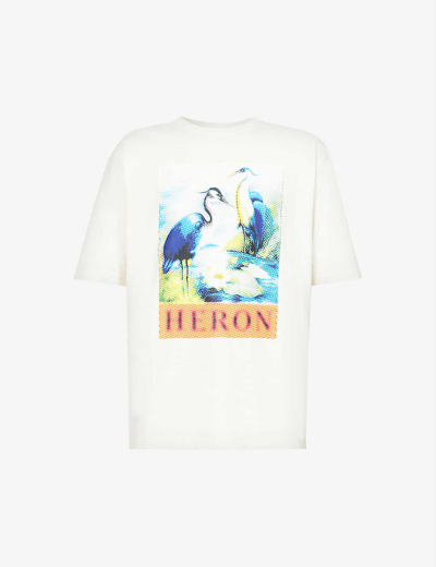 Shop Heron Preston Halftone Heron Graphic-print Relaxed-fit Cotton-jersey T-shirt In White Navy Blue