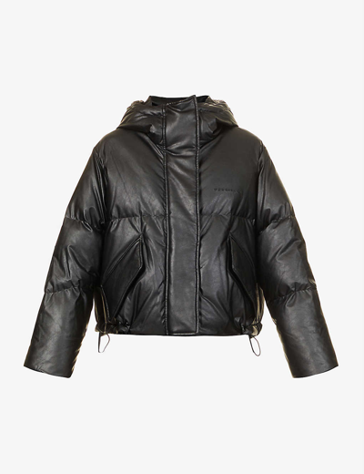 Shop Mm6 Maison Margiela Brand-embroidered Quilted Relaxed-fit Faux-leather Jacket In Black