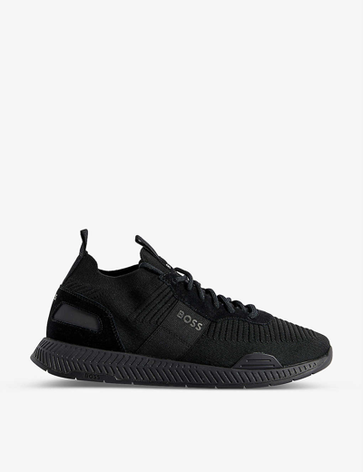 Shop Hugo Boss Woven Lace-up Running Trainers In Black