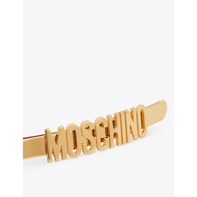 Shop Moschino Logo-plaque Gold-toned Brass Hair Clip In Shiny Gold