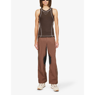 Shop Saul Nash Movement Fitted Stretch-cotton Top In Brown