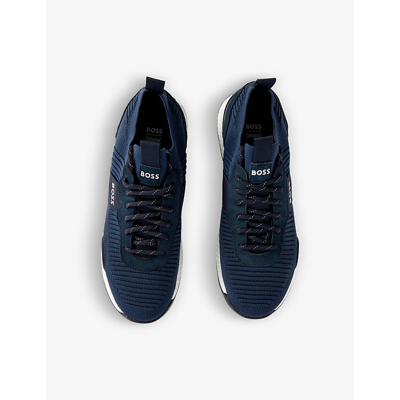 Shop Hugo Boss Woven Lace-up Running Trainers In Dark Blue
