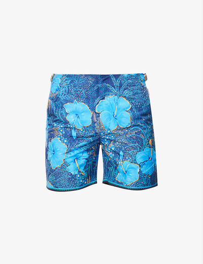 Shop Orlebar Brown Bulldog Floral-print Swim Shorts In Night Iris/cerulean