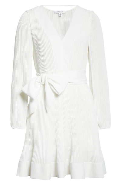 Shop Milly Liv Pleated Long Sleeve Dress In White
