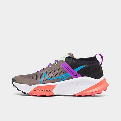Shop Nike Men's Zoomx Zegama Trail Running Shoes In Ironstone/laser Blue/black/vivid Purple