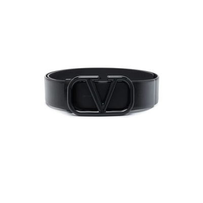 Shop Valentino Vlogo Signature Calf Leather Belt In Black