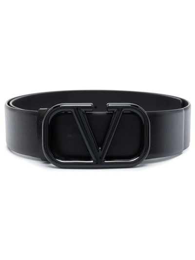 Shop Valentino Vlogo Signature Calf Leather Belt In Black