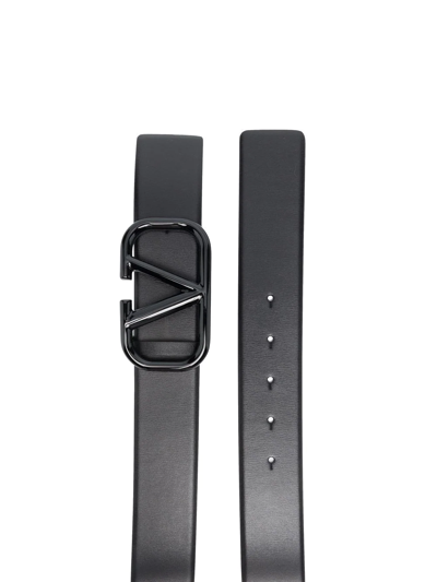 Shop Valentino Vlogo Signature Calf Leather Belt In Black