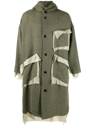Sulvam Green Deconstructed Single-breasted Wool Coat In Green