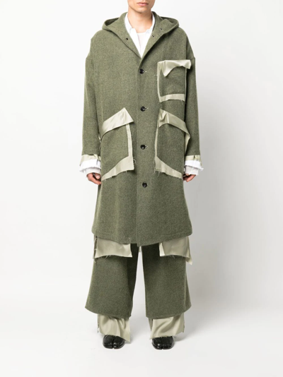 Sulvam Green Deconstructed Single-breasted Wool Coat In Green