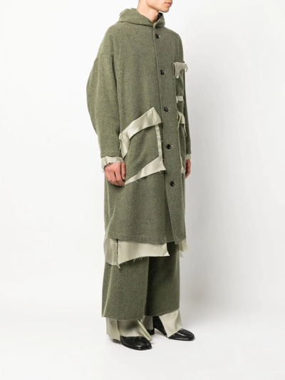Sulvam Green Deconstructed Single-breasted Wool Coat In Green