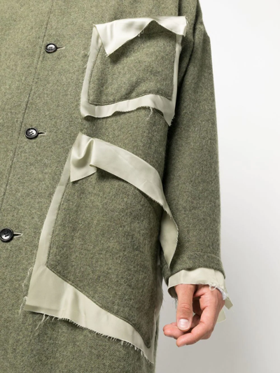 Sulvam Green Deconstructed Single-breasted Wool Coat In Green