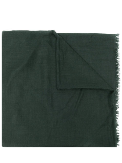 Shop N•peal Frayed-edge Cashmere Scarf In Green