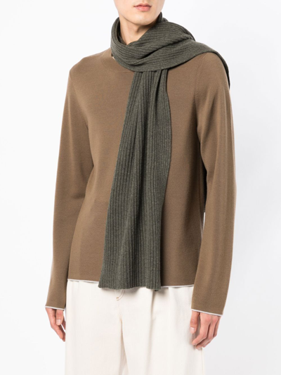 N•peal Ribbed-knit Organic-cashmere Scarf In Green