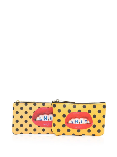 Shop Seletti Graphic-print Pouch Set In Yellow