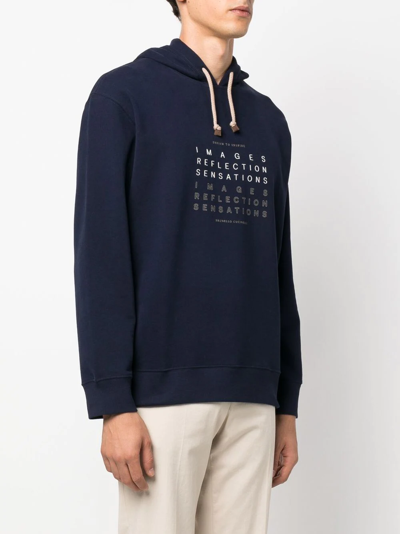Pre-owned Brunello Cucinelli Text Print Drawstring Hoodie In Blue