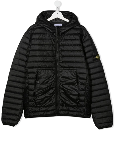 Stone Island Logo-patch Hooded Puffer Jacket In Black